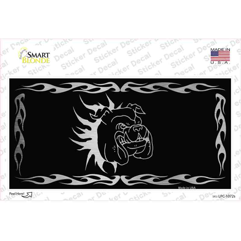 Dog In Flames Black Brushed Chrome Novelty Sticker Decal Small