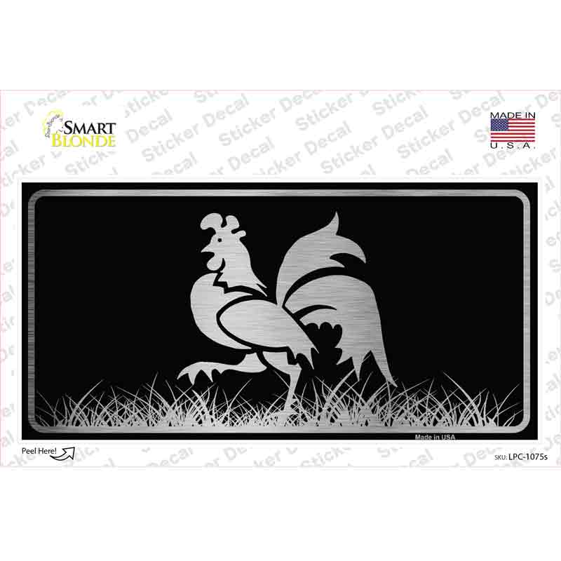 Rooster Black Brushed Chrome Novelty Sticker Decal Small