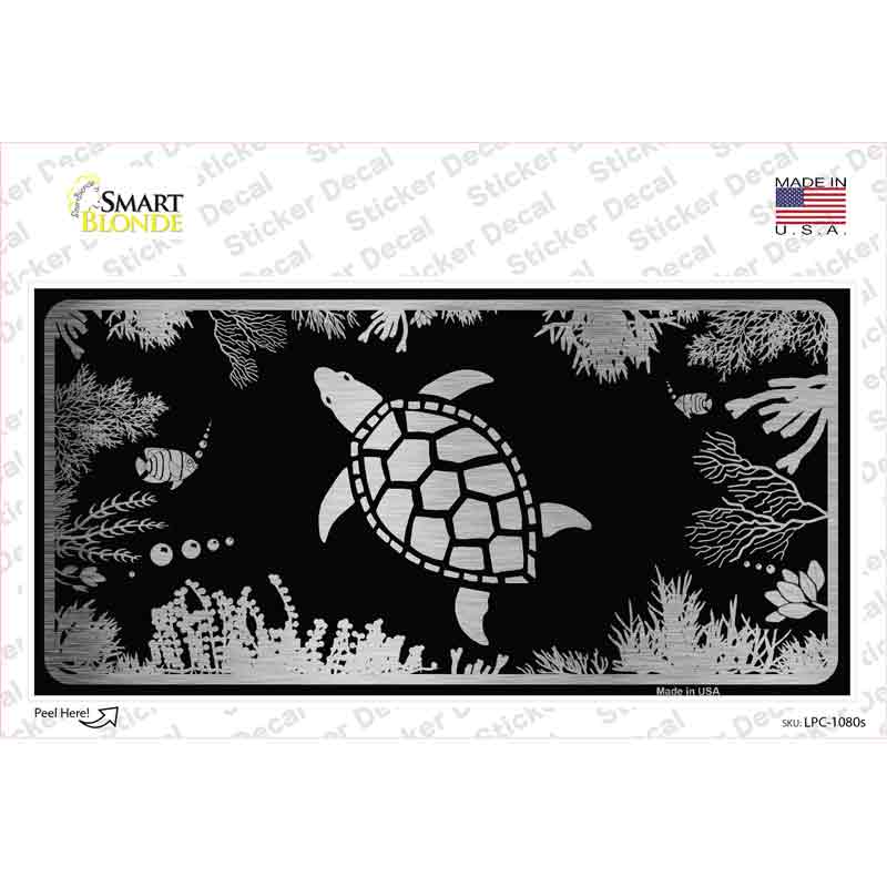 Turtle Black Brushed Chrome Novelty Sticker Decal Small