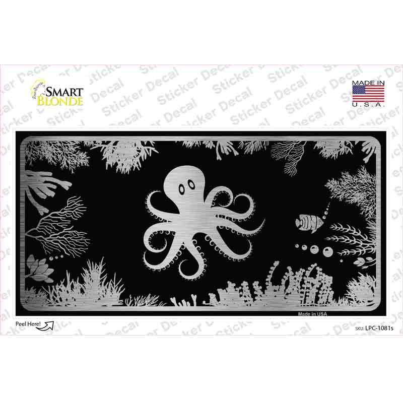 Octopus Black Brushed Chrome Novelty Sticker Decal Small