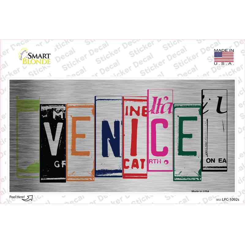 Venice License Plate Art Brushed Chrome Novelty Sticker Decal Small