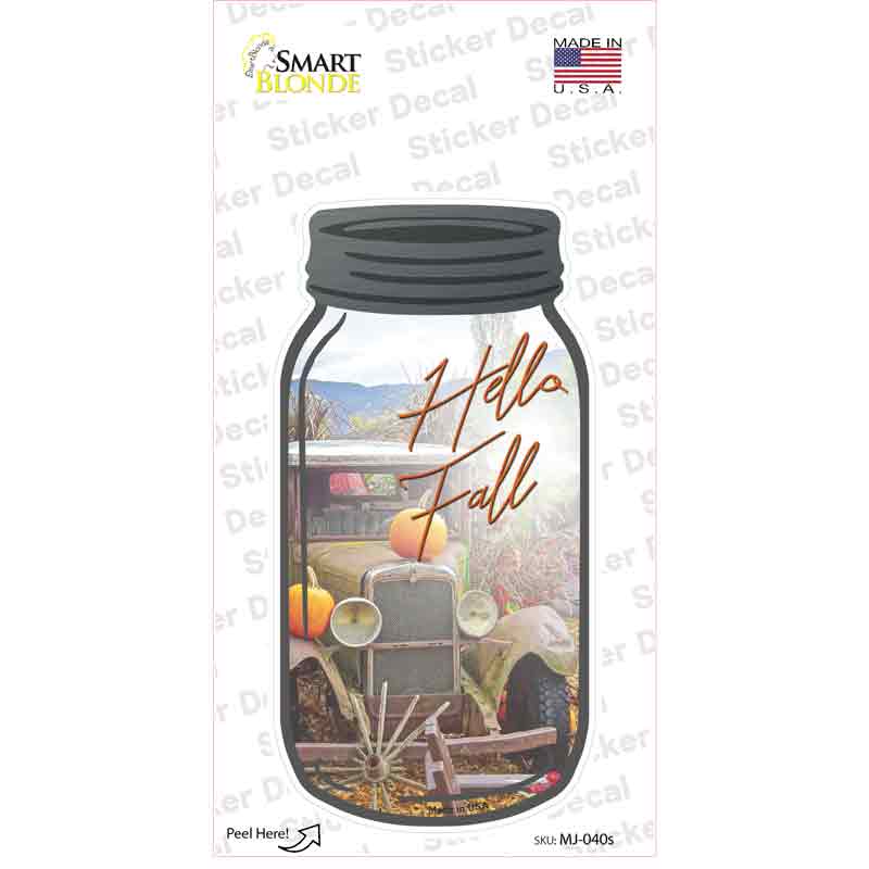 Hello Fall Cursive Novelty Mason Jar Sticker Decal Small