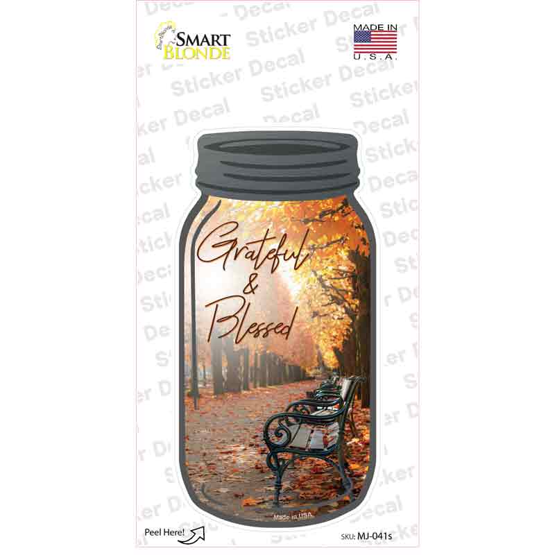 Fall Grateful And Blessed Novelty Mason Jar Sticker Decal Small