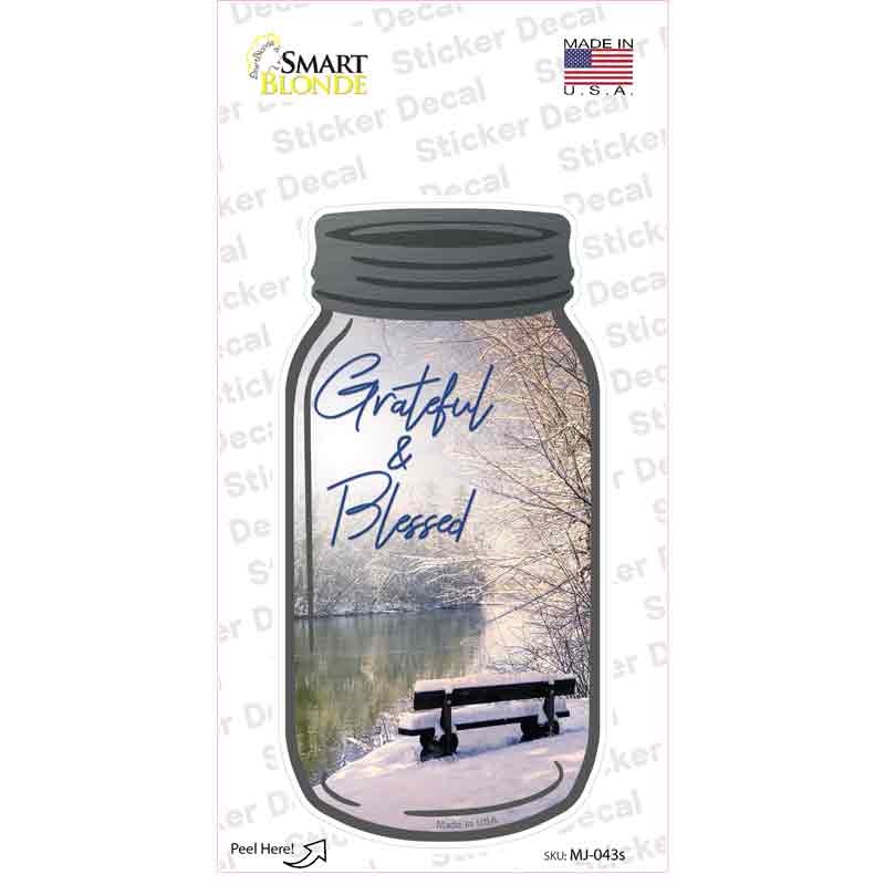 Winter Grateful And Blessed Novelty Mason Jar Sticker Decal Small