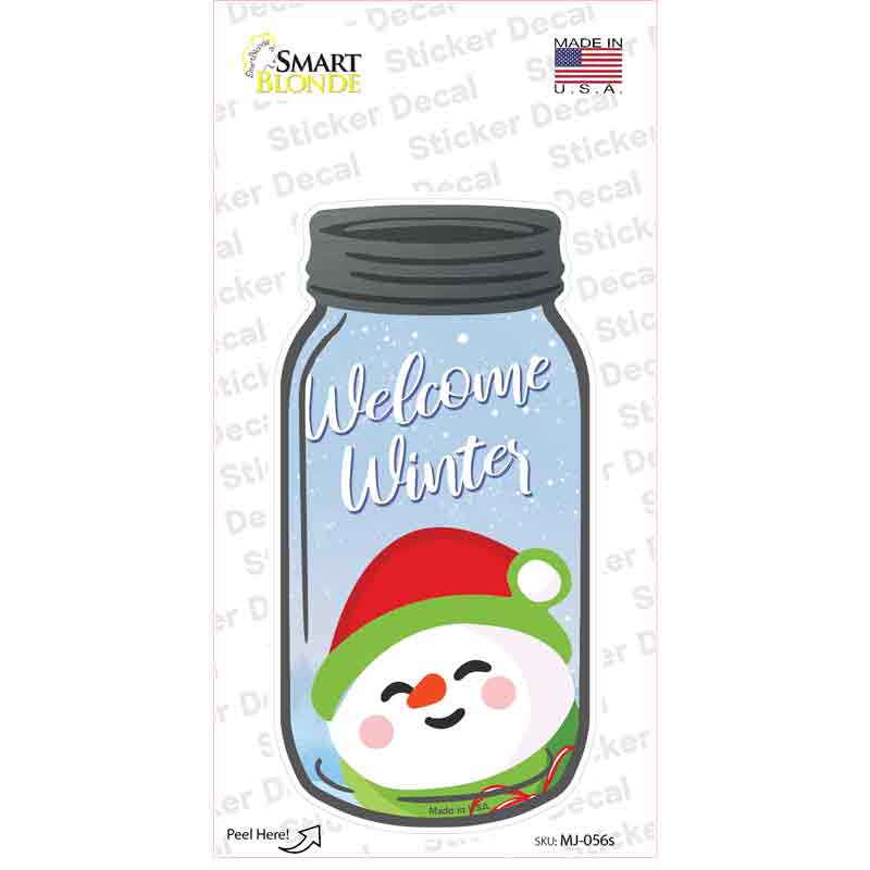 Welcome Winter Snowman Novelty Mason Jar Sticker Decal Small