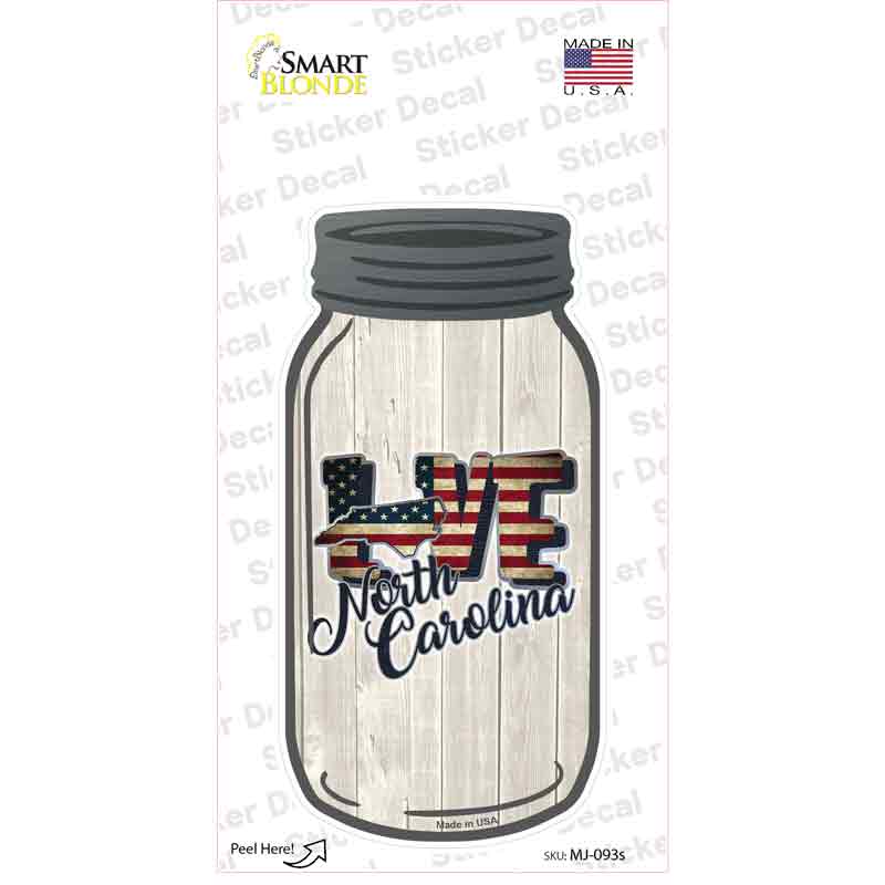 Love North Carolina Silhouette Novelty Mason Jar Sticker Decal Small