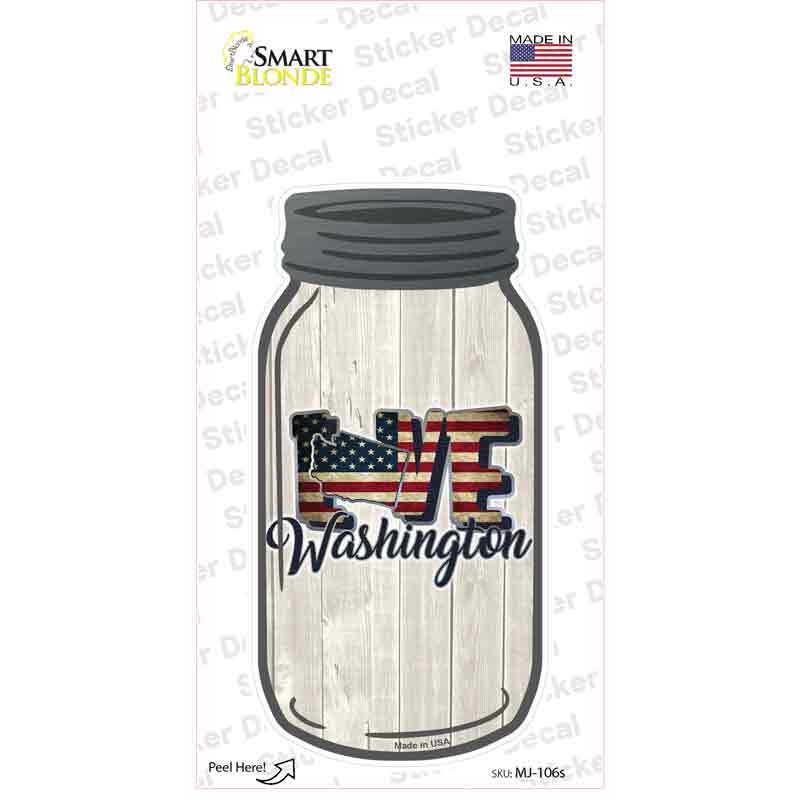 Love Washington Silhouette Novelty Mason Jar Sticker Decal Small