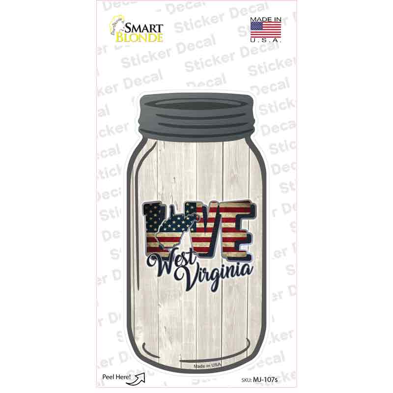 Love West Virginia Silhouette Novelty Mason Jar Sticker Decal