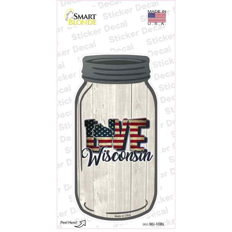 Love Wisconsin Silhouette Novelty Mason Jar Sticker Decal Small