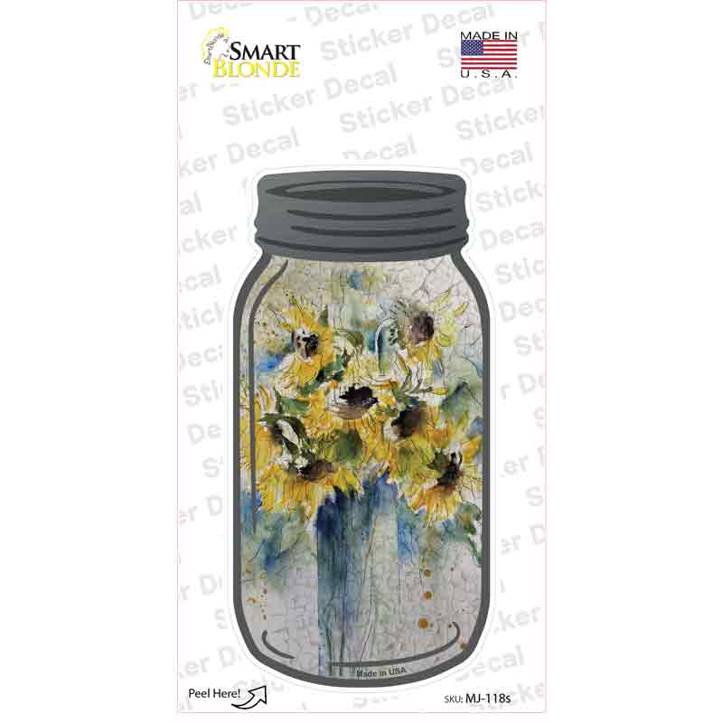 Yellow Sunflower Watercolor Novelty Mason Jar Sticker Decal Small