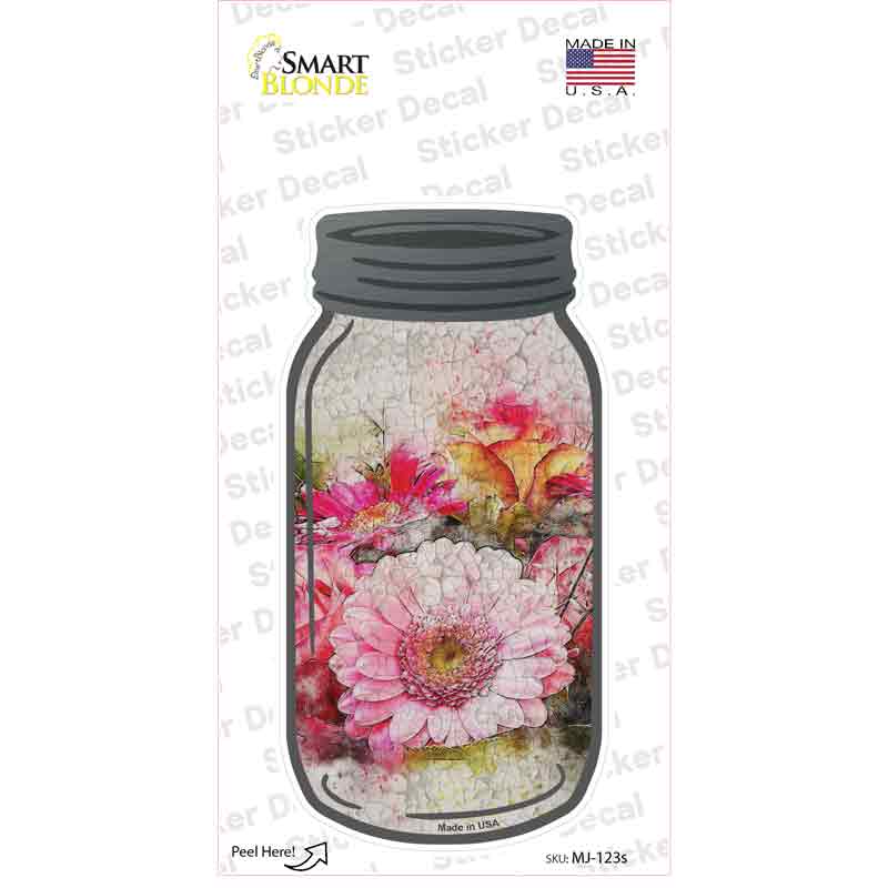 Pink Flower Watercolor Novelty Mason Jar Sticker Decal Small