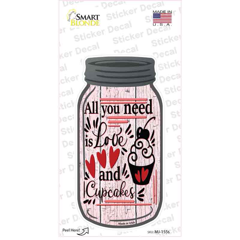 Love And Cupcakes Lines Novelty Mason Jar Sticker Decal Small