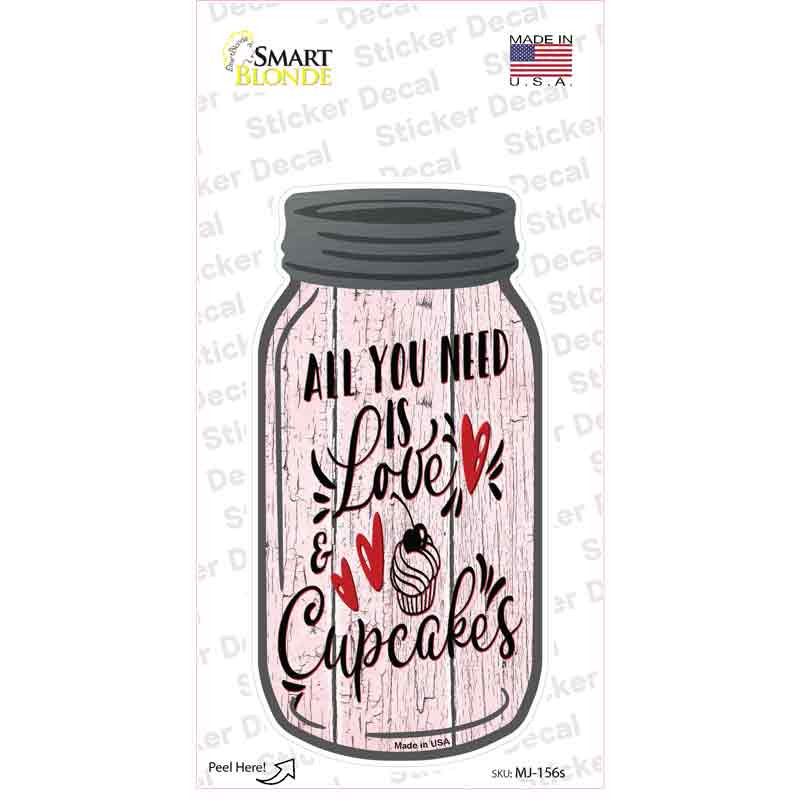 Love and Cupcakes Novelty Mason Jar Sticker Decal Small