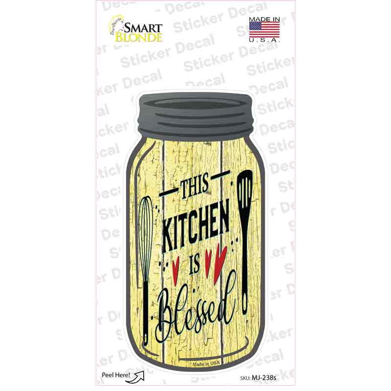 Kitchen Blessed Yellow Novelty Mason Jar Sticker Decal Small