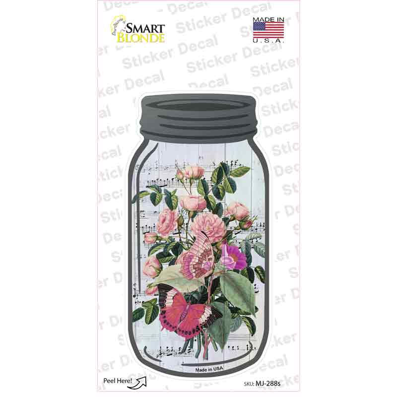 Large Pink Flowers With Music Novelty Mason Jar Sticker Decal Small