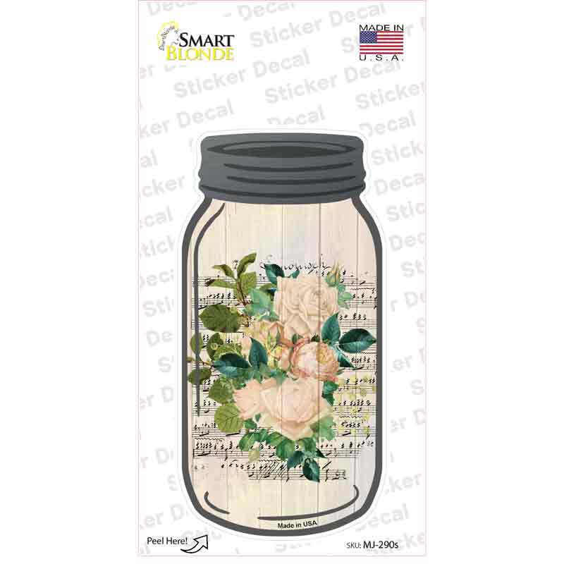 Small Pink Flowers With Music Novelty Mason Jar Sticker Decal Small