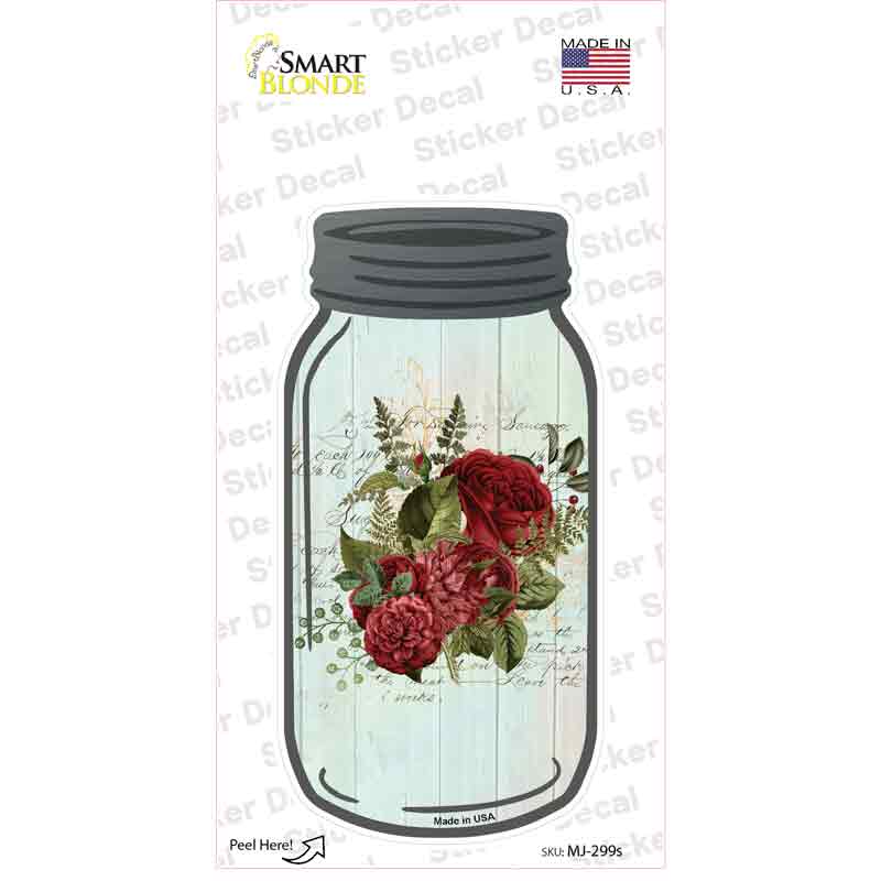 Red Flowers With Notes Novelty Mason Jar Sticker Decal Small