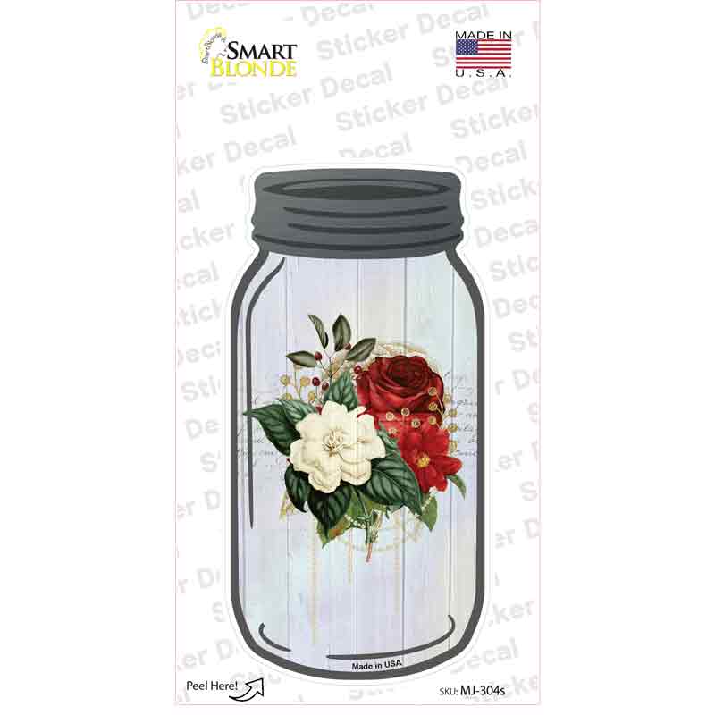 Red And White Flowers With Notes Novelty Mason Jar Sticker Decal Small