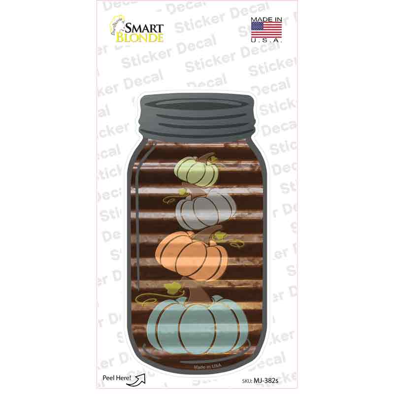 Stacked Pumpkins Corrugated Brown Novelty Mason Jar Sticker Decal Small