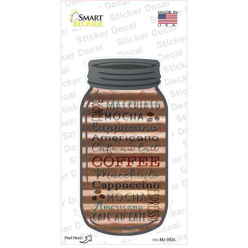 Coffee Words Corrugated Brown Novelty Mason Jar Sticker Decal Small