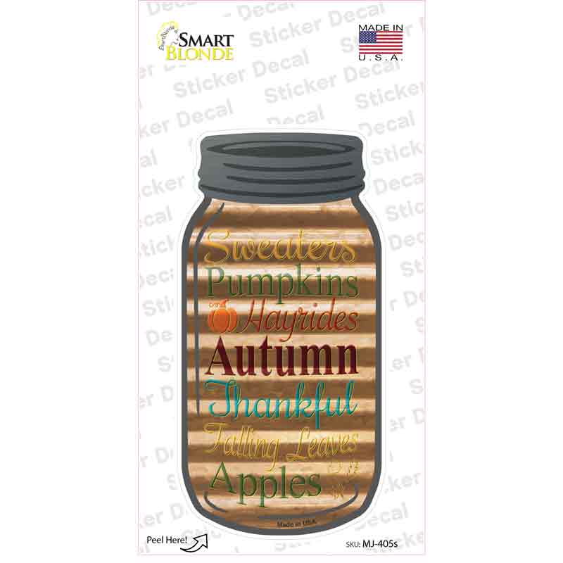 Autumn Corrugated Gold Novelty Mason Jar Sticker Decal Small