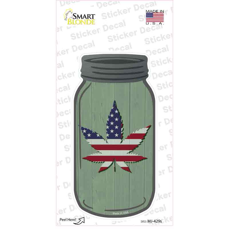 USA Marijuana Leaf Novelty Mason Jar Sticker Decal Small