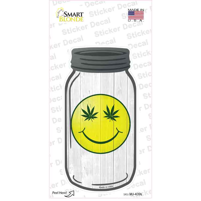 Smiley Marijuana Leaf Novelty Mason Jar Sticker Decal Small