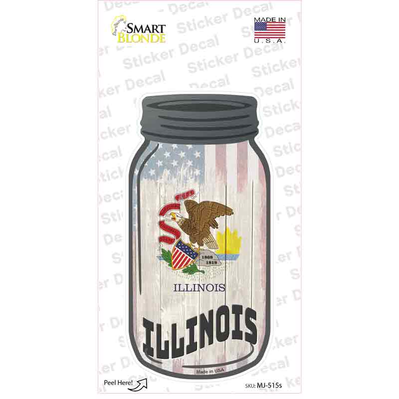 Illinois | USA Flag Novelty Mason Jar Sticker Decal Small