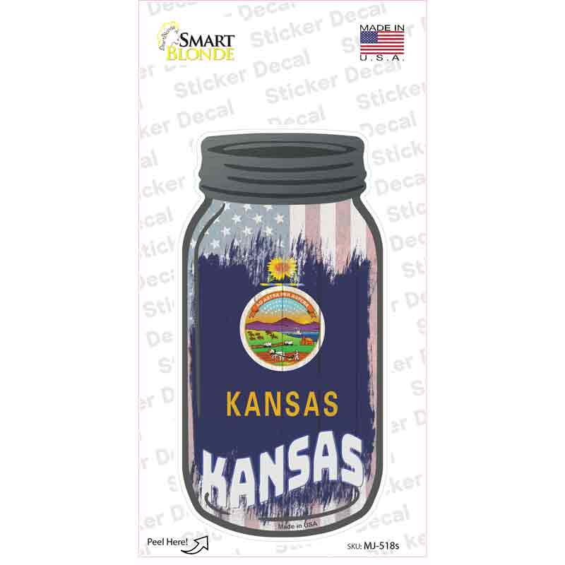 Kansas | USA Flag Novelty Mason Jar Sticker Decal Small