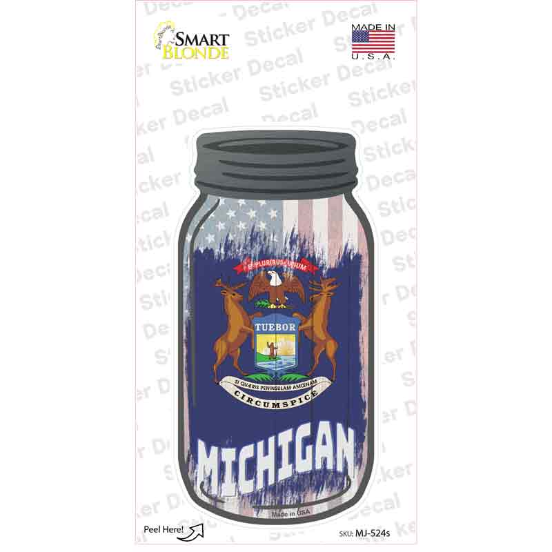 Michigan | USA Flag Novelty Mason Jar Sticker Decal Small