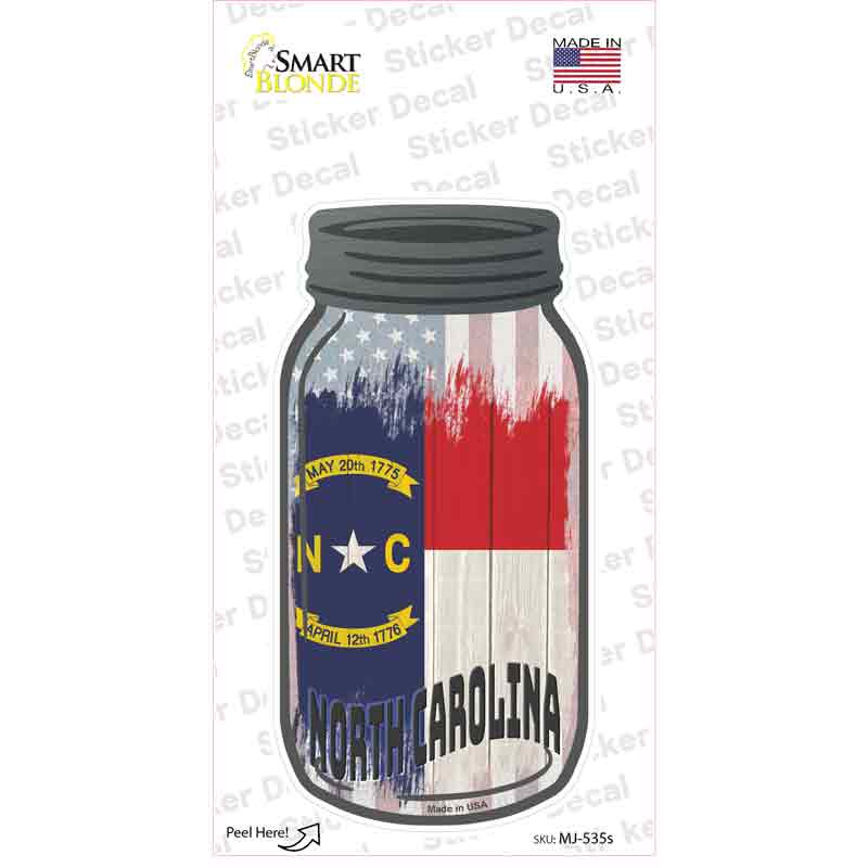 North Carolina | USA Flag Novelty Mason Jar Sticker Decal Small