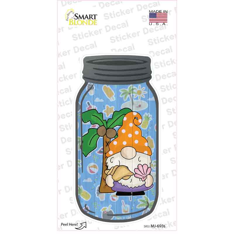 Gnome With Shells Novelty Mason Jar Sticker Decal Small