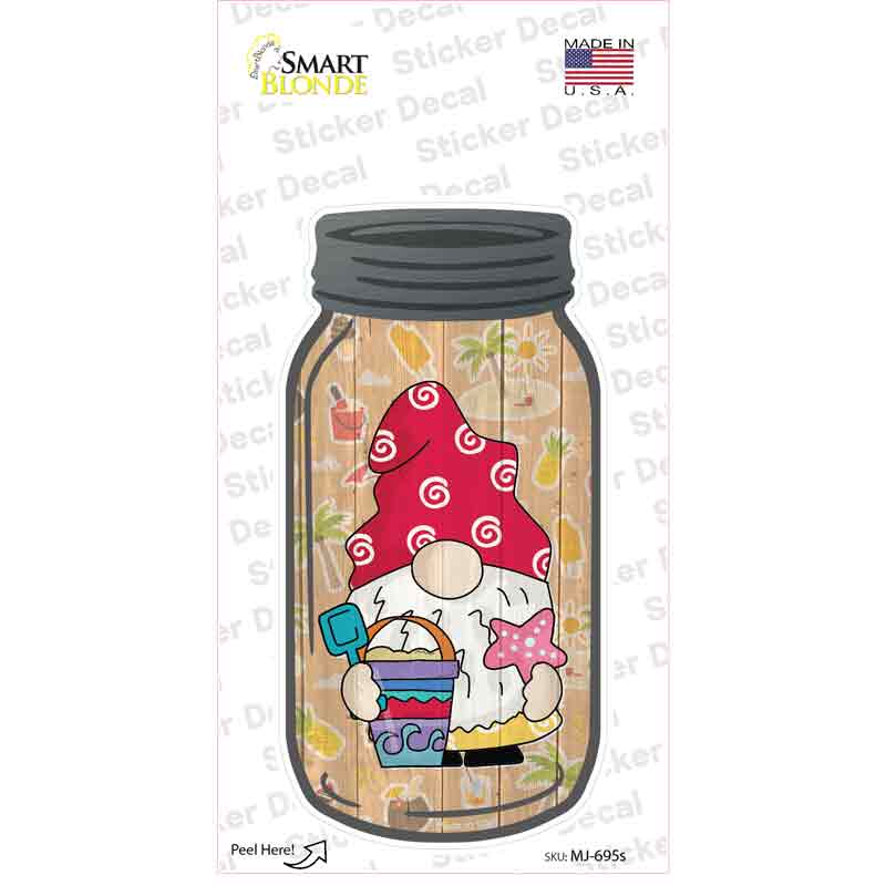 Gnome With Starfish Novelty Mason Jar Sticker Decal Small