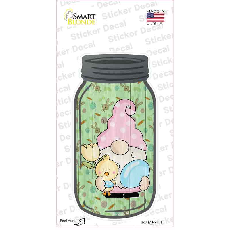 Gnome With Blue Egg Novelty Mason Jar Sticker Decal Small