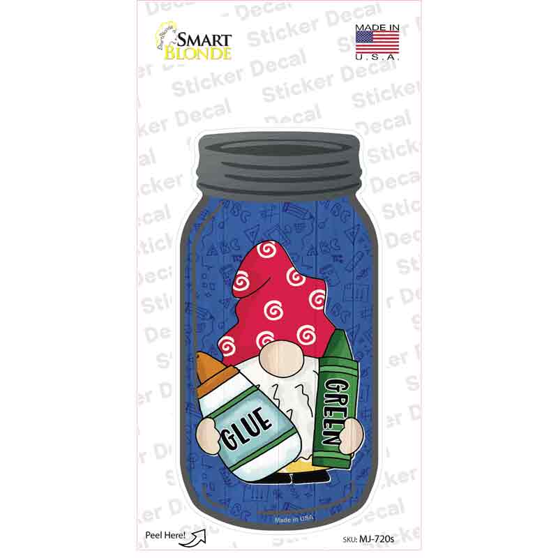 Gnome With Green Crayon Novelty Mason Jar Sticker Decal Small