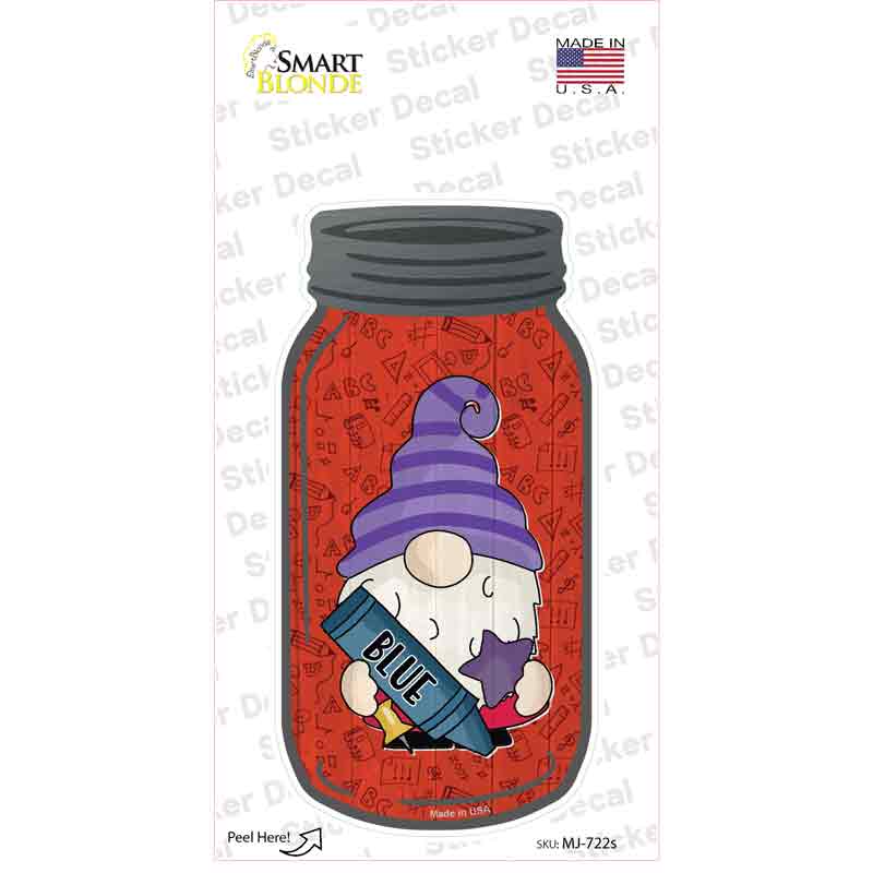 Gnome With Blue Crayon Novelty Mason Jar Sticker Decal Small