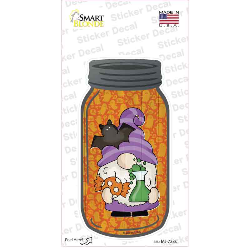 Gnome With Flying Bat Novelty Mason Jar Sticker Decal Small