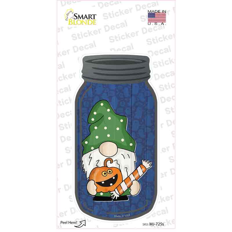 Gnome With Pumpkin and Candy Novelty Mason Jar Sticker Decal Small