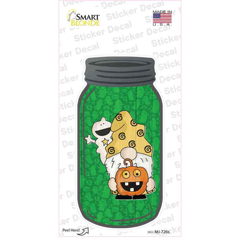 Gnome With Pumpkin and Ghost Novelty Mason Jar Sticker Decal Small