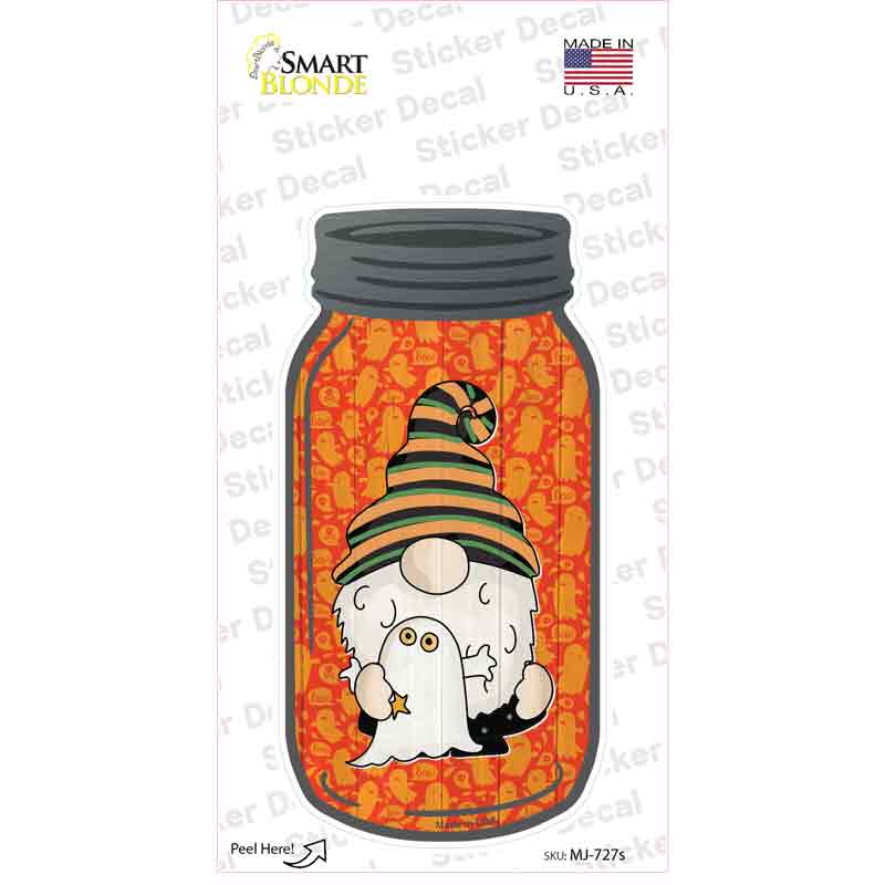 Gnome With Ghost Novelty Mason Jar Sticker Decal Small