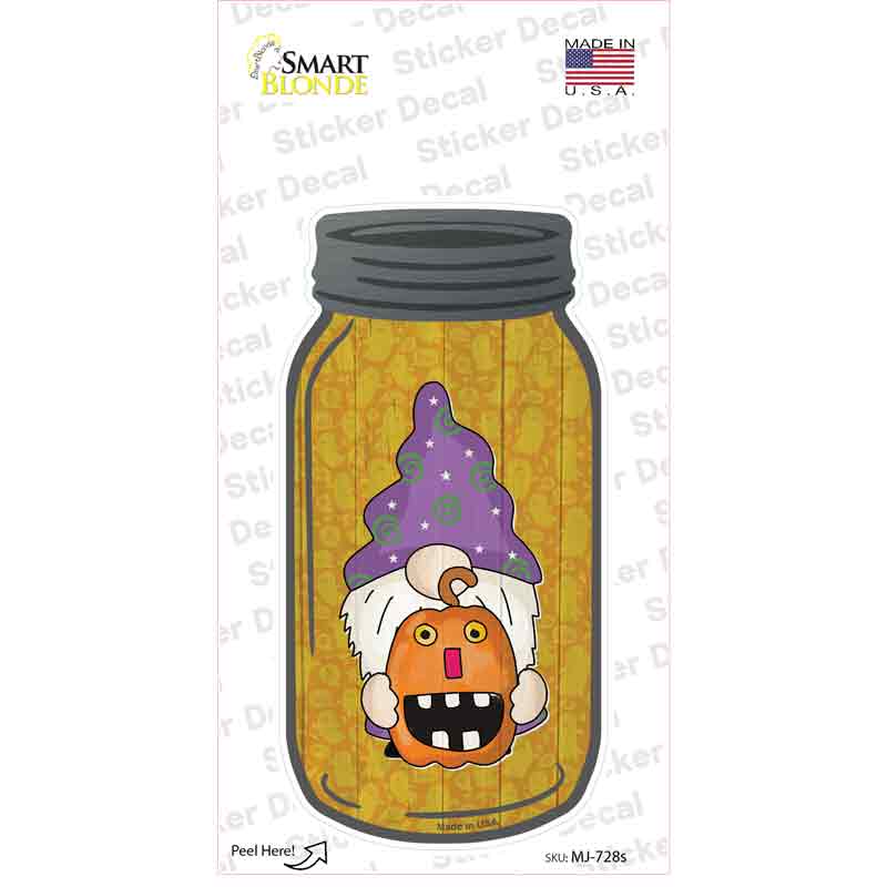 Gnome With Pumpkin Novelty Mason Jar Sticker Decal Small