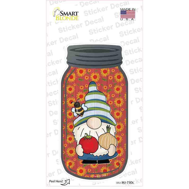 Gnome With Tomato and Onion Novelty Mason Jar Sticker Decal Small