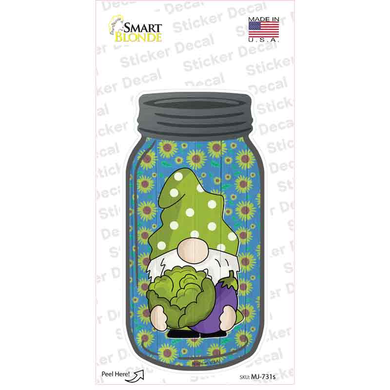 Gnome With Eggplant Novelty Mason Jar Sticker Decal Small