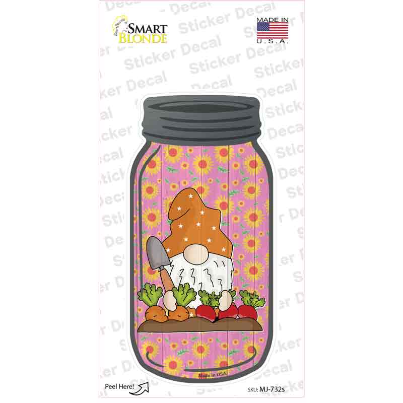 Gnome Digging Carrots and Beets Novelty Mason Jar Sticker Decal Small