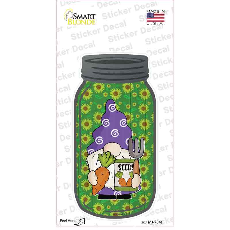 Gnome With Carrot Seeds Novelty Mason Jar Sticker Decal Small