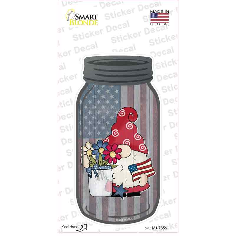 Gnome With Patriotic Flowers Novelty Mason Jar Sticker Decal Small