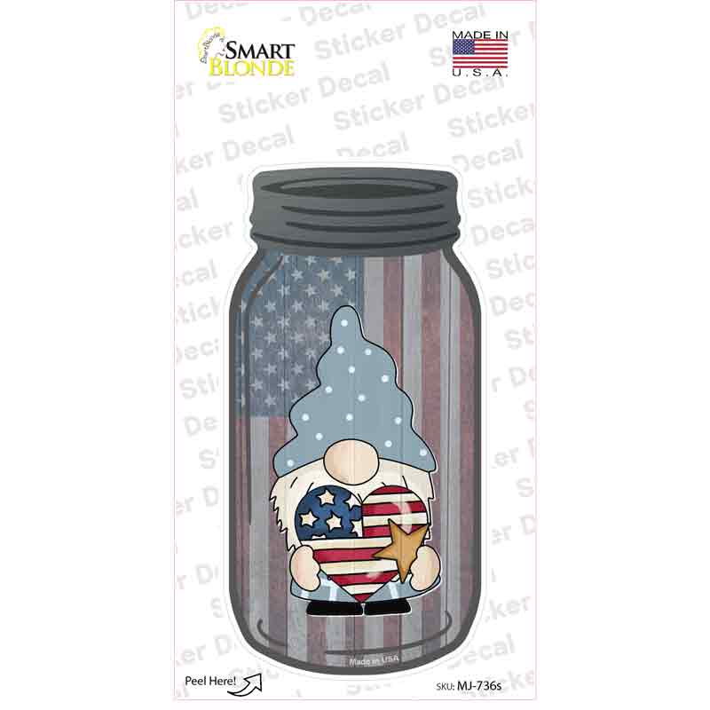 Gnome With Patriotic Heart Novelty Mason Jar Sticker Decal Small