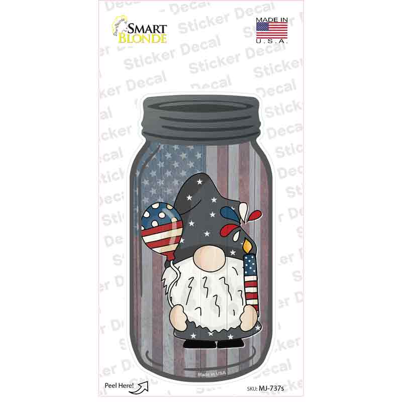 Gnome With Balloon and Firework Novelty Mason Jar Sticker Decal Small