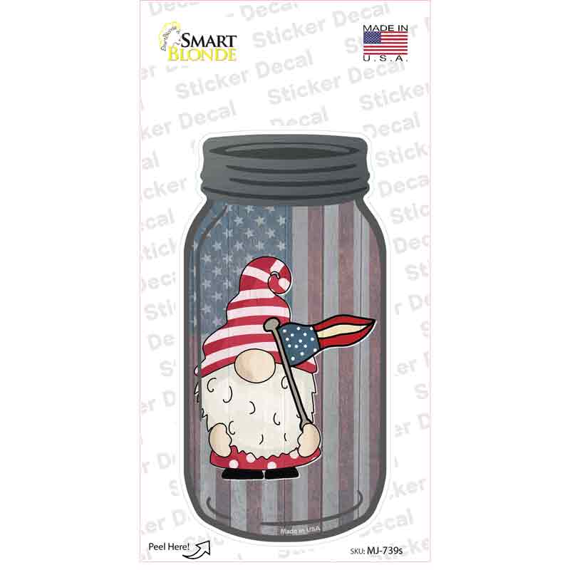 Gnome With American Pennant Flag Novelty Mason Jar Sticker Decal Small