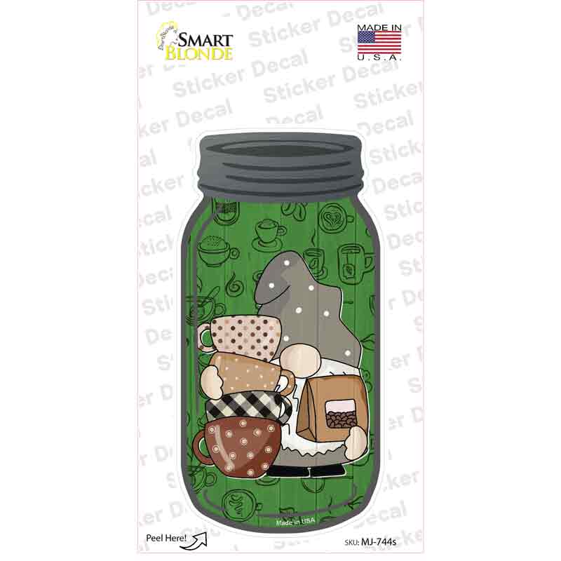 Gnome With Coffee Beans Novelty Mason Jar Sticker Decal Small